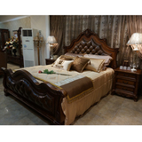 1.8米双人床欧式实木雕刻床美式复古家具卧室真皮婚床奢华大床