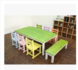 地中海餐桌幼儿园桌椅环保田园书桌办公桌儿童桌桌宣宣实木坊松木