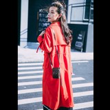 AUDREY WANG2016秋装新款欧美bf中长款外套宽松修身长袖红风衣女