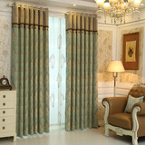 客厅卧室窗帘成品布料定制欧式阳台加厚全遮光绿色雪尼尔提花奢华