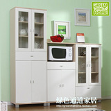 特价促销配抽屉厨房柜子 带玻璃门多功能储物柜 木纹配白色