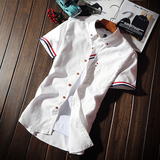 夏季白色牛津纺衬衫男士大码休闲短袖衬衣韩版修身型潮流英伦男装