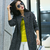 2015春装新款韩版修身皮毛一体中长款澳洲羊毛厚外套毛呢子大衣女