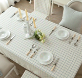 地中海白底蓝格子餐桌布艺 欧式方格子桌布长方形茶几布 椅套套装