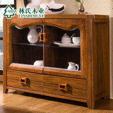 林氏木业现代中式餐边柜玻璃门储物茶水柜碗橱备餐柜家具LS8450