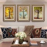 客厅装饰画现代三联画欧式有框画挂画沙发背景墙画美式壁画发财树