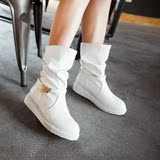 韩版春季学生靴子女春秋短靴平底内增高女鞋子女靴单靴白色黑色