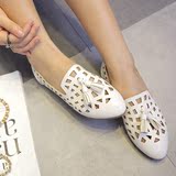 白鞋尖头单鞋42大码女鞋40-432016新款韩版夏季平跟平底镂空小