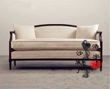 特价欧洲实木复古麻布沙发法式美式乡村布艺三人沙发仿古做旧家具