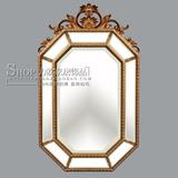 欧式古典装饰镜壁挂化妆梳妆镜子定制金色八角形餐厅背景墙镜雕花