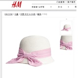 夏季hm女童帽 宝宝蝴蝶结公主盆帽太阳帽 外贸原单儿童草帽沙滩帽