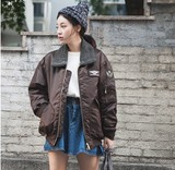 韩国学生冬装原宿风短款工装棉衣棒球服羊羔绒毛领机车BF外套女潮