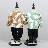 大米小屋新品韩国版秋冬款童装漆印北极熊加绒儿童卫衣正品