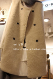 韩国东大门女装代购2016春季保暖羊羔绒绒双排扣长款马甲背心
