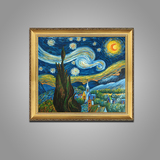 梵高油画星空装饰画欧式家居客厅星月夜纯手绘油画玄关有框抽象画