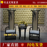 新中式高背餐椅 现代酒店实木休闲椅布艺沙发椅 印花洽谈书椅家具