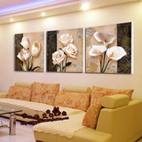 1无框仿油画玫瑰郁金香花卉水晶画现代客厅装饰画沙发背景三联画