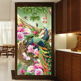 新中式玄关大型壁画 走廊风水客厅装饰画过道3D竖版墙纸 富贵吉祥