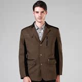 S新款中年秋季薄款外套jacket 中老年男士灯芯绒拼接中长款夹克衫