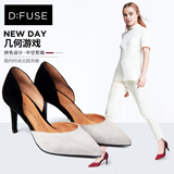 D：Fuse/迪芙斯2016秋季新款绒面羊皮尖头拼色优雅高跟单鞋女鞋