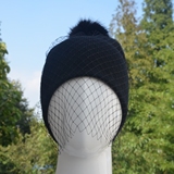 韩版 hm原单正品 2015 面纱网纱蕾丝面罩针织帽毛线帽球球帽冬天