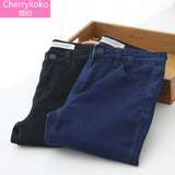 Cherrykoko春季新款韩版高腰弹力牛仔裤显瘦铅笔小脚裤子女素