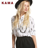 KAMA 卡玛 冬季款女装 时尚印花休闲衬衫女长袖 7414861