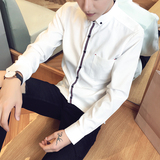 简约男士衬衫男长袖修身纯色韩版时尚潮流青年学生个性百搭衬衣长