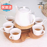 简约纯白陶瓷壶英式下午茶套装日式家用花茶茶具整套配木架可加热