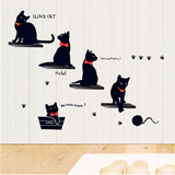 黑色小猫咪儿童房动物走廊玄关卧室沙发背景装饰墙上墙画贴纸贴画