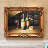 水果酒瓶静物油画纯手绘壁画墙画酒楼家居有框画餐厅装饰画挂画