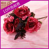 红玫瑰仿真花束 假花装饰花绢花卉 欧式宫廷花艺餐桌整体花艺摆件