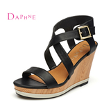 Daphne/达芙妮2015夏时尚女鞋 超高坡跟防水台凉鞋 交叉绑带潮鞋