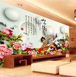 孔雀牡丹中式客厅大型电视墙壁画立体3D墙纸卧室影视墙画壁纸贴画