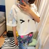 拉拉波波2016夏新款拼接短款韩版套头宽松纯棉短袖T恤L91B-WZDT40