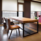 美式乡村铁艺餐桌椅组合复古实木长方形书桌咖啡桌原木办公会议桌