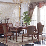 欧式实木餐桌 简约美式餐桌椅 真皮餐椅 古典餐台 饭桌欧式餐边柜