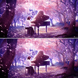 女孩弹钢琴礼婚庆LED视频VJ素材花瓣森林婚礼树林中钢琴表演演奏