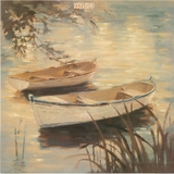 Tutu美式客厅沙发卧室风景装饰画油画湖上的船高清喷绘壁画画芯