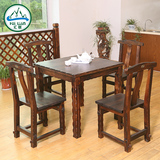 碳化纯手工防腐木户外桌椅套装复古餐厅面馆方桌子 仿古实木餐桌
