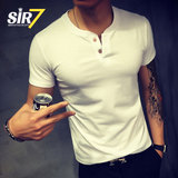 SIR7纯白色t恤男短袖v领打底衫男士夏装体恤韩版修身半袖夏季男装