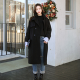 韩国2016冬新款长款过膝宽松廓形加厚毛呢大衣羊绒外套女明星同款
