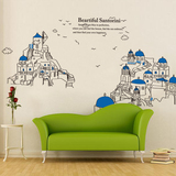 三代 地中海风格墙贴城堡 客厅沙发电视背景贴画 办公室书房贴纸