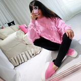 Pink Elf 16韩国订单时尚大牌宽松套头长袖流苏针织毛衣女 秋冬新