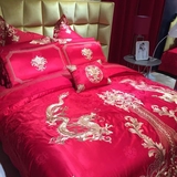 欧式婚庆四件套高档大红床上用品奢华被套刺绣新婚床品十件套贡缎