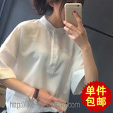 12-13-14-15-16-17-18岁少女孩夏季初高中学生韩版半袖白色衬衫潮