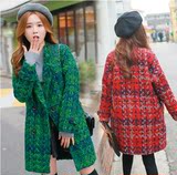2015新款韩版中长款毛呢外套女显瘦格子尼大衣加厚学生冬季女装潮