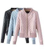 特价2015冬季韩版短款女士皮衣PU显瘦加棉粉色外套加厚格子夹克衫