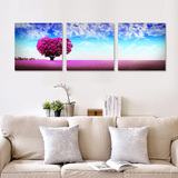 客厅装饰画餐厅壁画现代卧室无框画紫色风景沙发背景墙三联挂画树