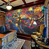 3D立体复古客厅沙发背景壁纸艺术个性时尚KTV酒吧墙纸壁画 生命树